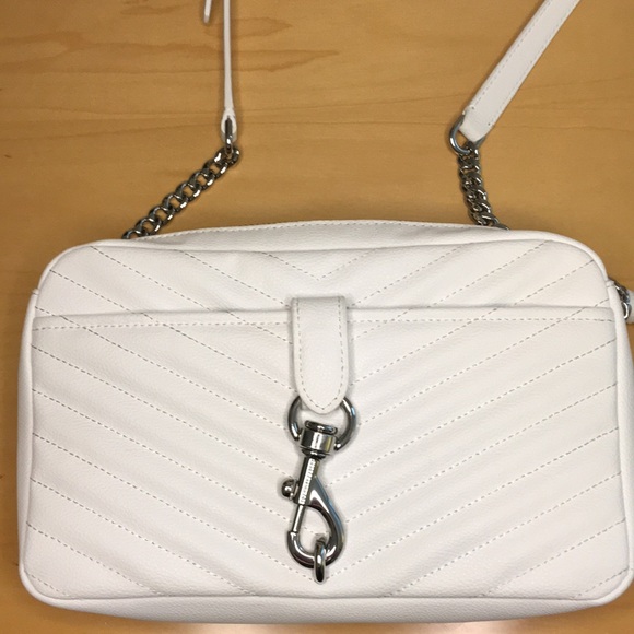 Rebecca Minkoff Edie Quilted Chevron Crossbody Camera Bag Purse Bright White - Picture 3 of 12